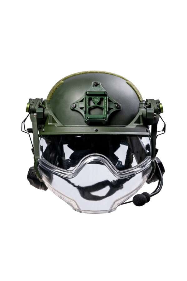 Front of Alpha High cut ballistic helmet with mandible
