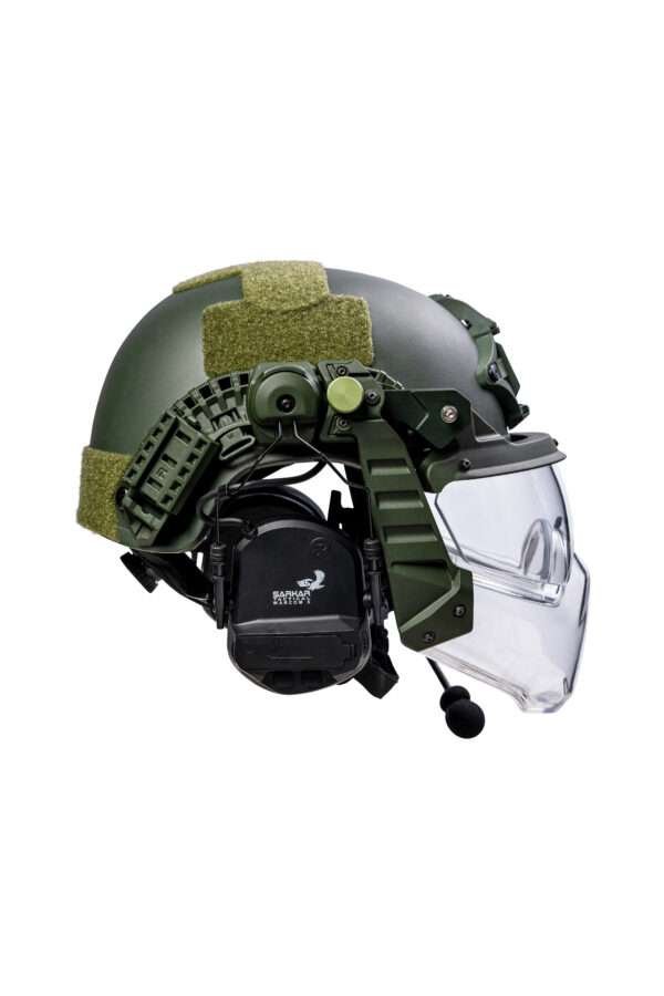 side of Alpha High cut ballistic helmet with mandible