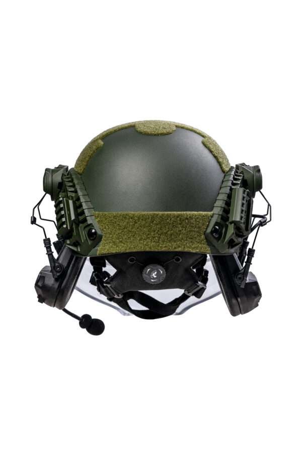 back of Alpha High cut ballistic helmet with mandible
