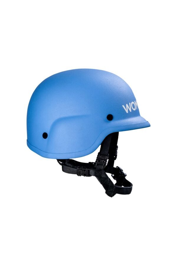 side view of blue un women pasgt helmet